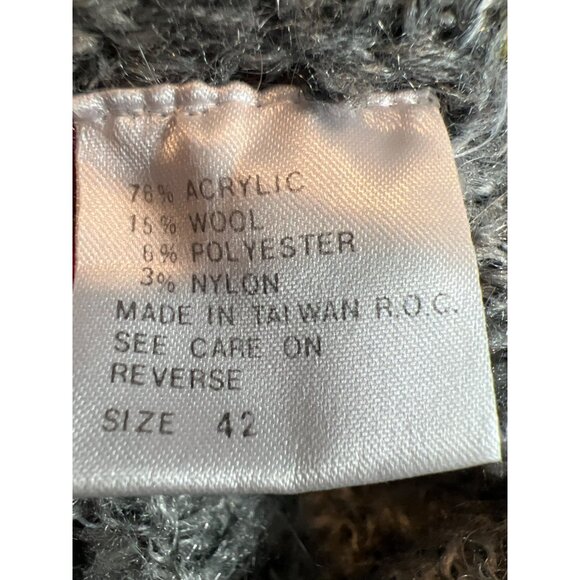 Harrington Square Textured popcorn Knit Cardigan L/XL Wool Blend Gray Fisherman - Picture 2 of 7